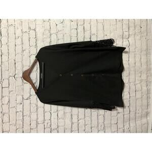 BloomChic Black Button-Up Knit Top with Lace‎ Sleeve Detail